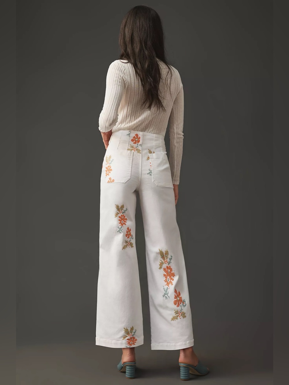Anthropologie Maeve Denim Colette Embroidered Pants - Size 28 - Picture 2 of 8